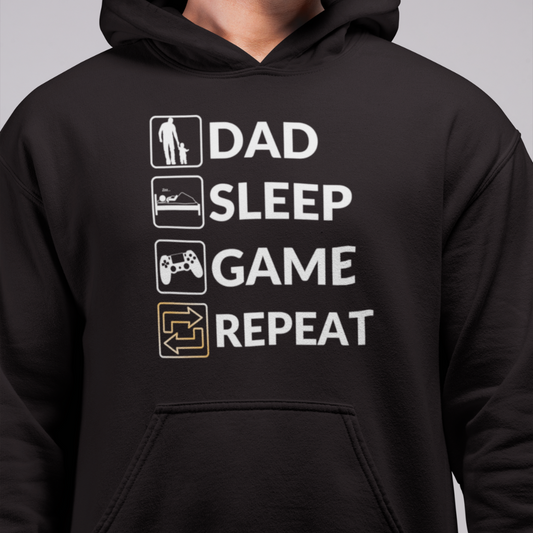 Dad Sleep Game Repeat Black Hoodie