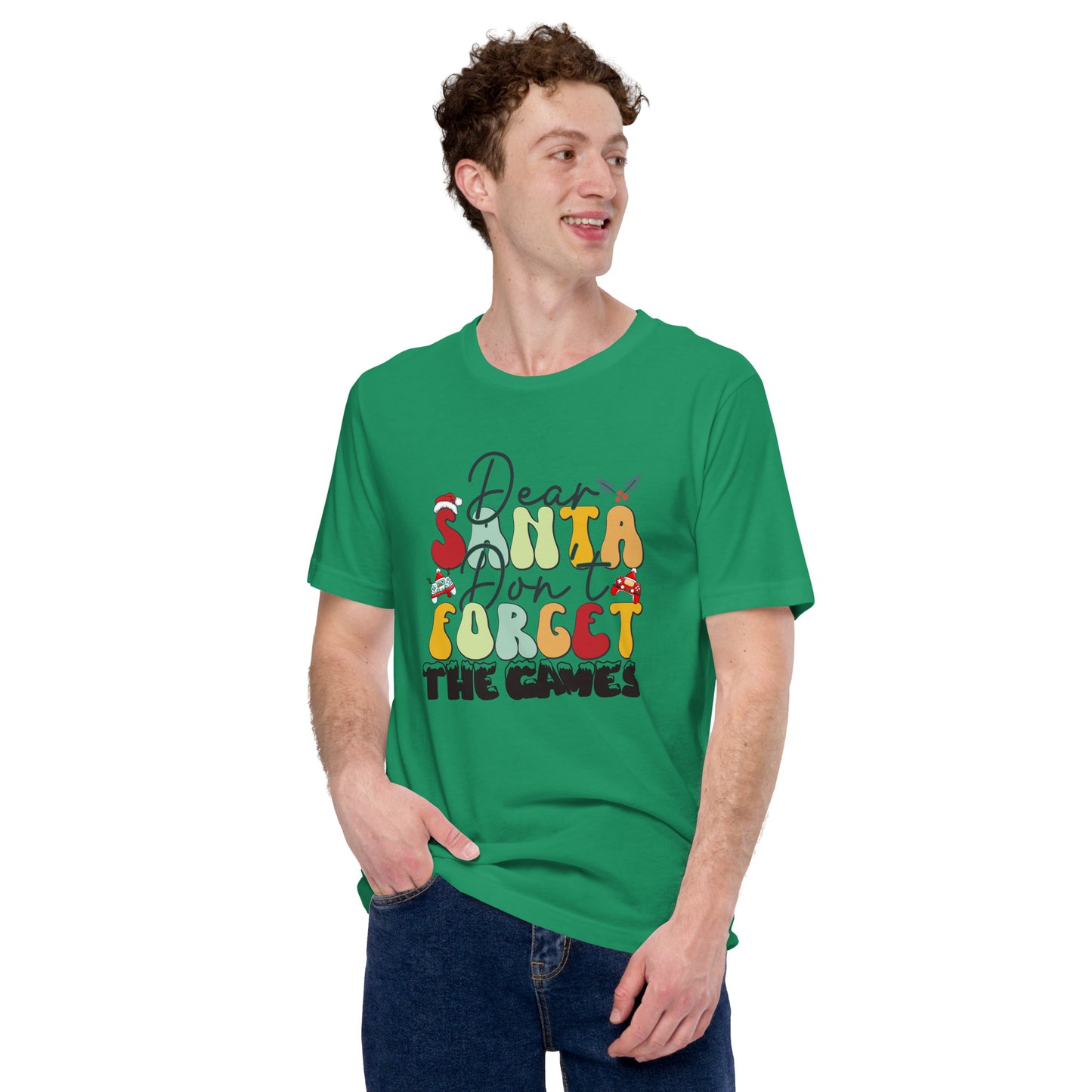 Dear Santa Don't Forget the Games | Unisex Casual Tee | Gamer Holiday Shirt