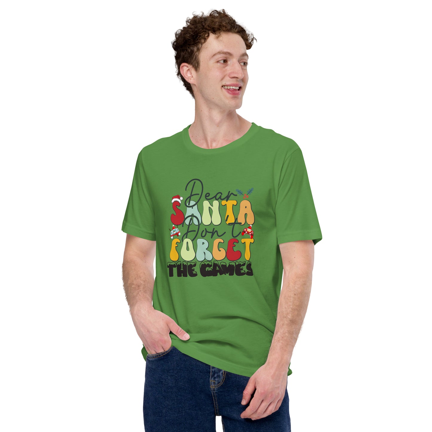 Dear Santa Don't Forget the Games | Unisex Casual Tee | Gamer Holiday Shirt