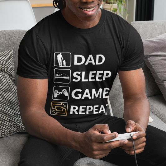 Dad Sleep Game Repeat Black Tee